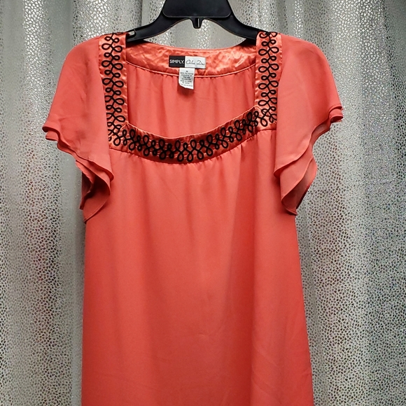 Coral Blouse with Embroidered Square Neckline - Picture 8 of 8